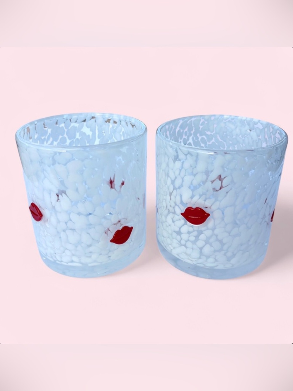Anthropologie Two Icon Red Lip Glasses Pair Confetti Juice Beverage Cocktail
